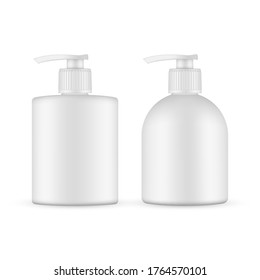 Antibacterial hand soap, gel, sanitizer mockup isolated on white background. Vector illustration