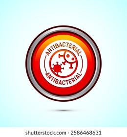 Antibacterial icon design illustration, Hygiene label symbol for product packaging, Orange color round button design