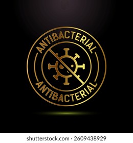 Antibacterial icon design illustration, Hygiene label symbol in gold color style