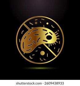 Antibacterial icon design illustration, Hygiene label symbol in gold color style