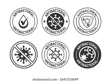 Antibacterial icon set design, Hygiene label symbol for product packaging black on white background