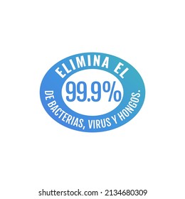 Antibacterial information label or card, Eliminates coronavirus, covid-19. Advertisement. Disinfected. Emblem. Caution. Attention.