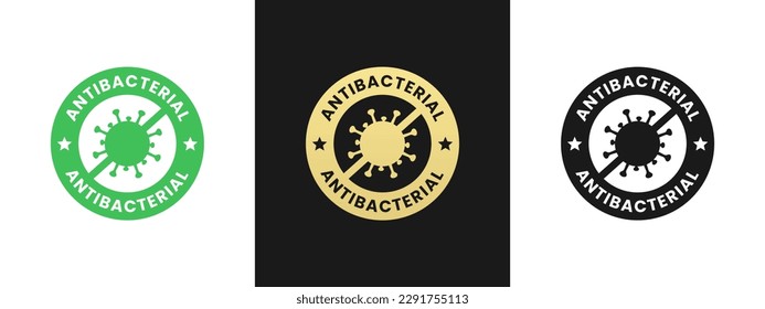 Antibacterial label or Antibacterial icon vector isolated in flat style. Antibacterial and antiviral defense. Germs and microbe icon. Best Antibacterial label for product packaging design element.