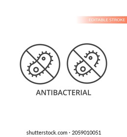 Antibacterial line vector sign. No bacterias outline icon, editable stroke.