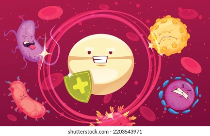 Anti-bacterial Protection Cartoon Concept With Antigen Fighting With Microbes Vector Illustration