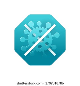 Antibacterial protection hexagon stamp - shield with crossed virus bacteria inside - vector isolated sign for antiseptic cosmetics and medical pharmaceutical products