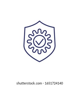 antibacterial protection icon, shield and bacteria line vector