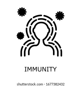 Antibacterial protection or immune system icon. Health bacteria virus protection. Healthy man reflect bacteria attack with shield. Boost Immunity with medicine concept illustration