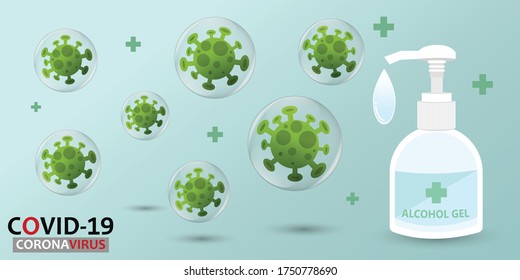 Anti-Bacterial Sanitizer Spray. Alcohol gel.Disinfectant. Infection control concept, Corona virus, 2019-nCoV. vector illustration.