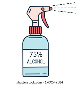 Anti-Bacterial Sanitizer Spray. Spray Bottle Icon. Alcohol Spray. Disinfectant. Disinfection At Home. Household Chemicals. Infection Control Concept, Coronavirus, 2019-nCoV, Flu, Virus. Flat Vector