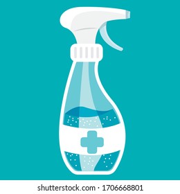 Anti-Bacterial Sanitizer Spray. Spray bottle icon. Alcohol spray. Household Chemicals. Infection control concept, Coronavirus, 2019-nCoV, flu, virus. Flat vector