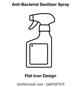Anti-Bacterial Sanitizer Spray, Hand Sanitizer Dispenser, infection control concept. Sanitizer to prevent colds, virus, Coronavirus, flu. Spray bottle. Alcohol spray. Flat icon design.