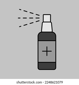 Anti-bacterial sanitizer spray, hand sanitizer vector grayscale icon. Coronavirus. Graph symbol for medical web site and apps design, logo, app, UI
