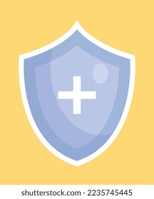 Antibacterial shield icon. Health protection and prevention, fight against viruses. Medical care metaphor. Sticker for social networks and instant messengers. Cartoon flat vector illustration