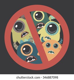 Antibacterial. Sign with cute monsters. Vector illustration