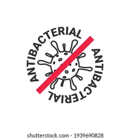 Antibacterial sign. Novel coronavirus is crossed out with red STOP sign. Vector illustration