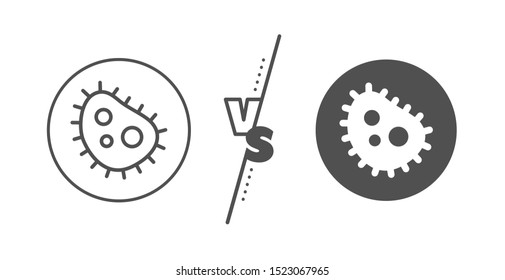 Antibacterial sign. Versus concept. Bacteria line icon. Dirty symbol. Line vs classic bacteria icon. Vector