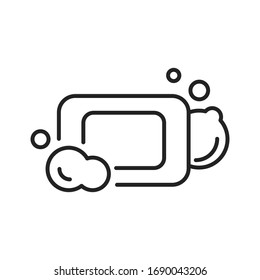 Antibacterial soap bar with bubbles black line icon. Hygiene product. Pictogram for web page, mobile app, promo. UI UX GUI design element. 