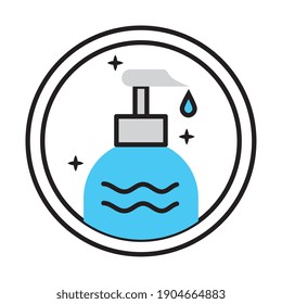 antibacterial soap bottle sticker half line style vector illustration design