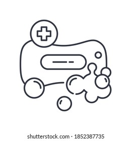 Icono de jabón antibacteriano, ilustración lineal aislada, vector de línea delgada, signo de diseño web, símbolo de concepto de contorno con trazo editable sobre fondo blanco.