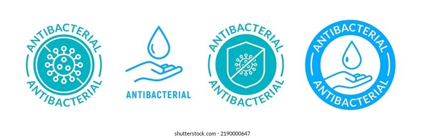 Antibacterial soap logo antiseptic bacteria clean medical symbol. Anti bacteria vector label design