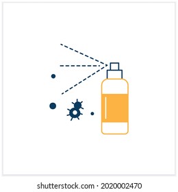 Icono plano antibacteriano. Pictograma lineal del frasco de solución antiséptica. Concepto de higiene, medida preventiva de infección por el virus de la corona y lavado de manos.Ilustración del vector