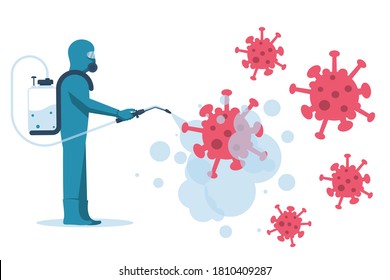 Antibacterial spray for hand disinfection. Bottle of antiseptic. Disinfectant concept. Vector illustration flat design. Preventive coronavirus Covid-19. Personal hygiene. Washing alcohol.