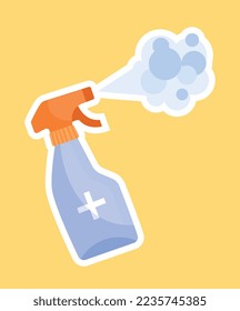 Antibacterial spray icon. Cleaning agent for care of room and apartment, protection against viruses. Inventory for daily affairs and routine. Hygiene and healthcare. Cartoon flat vector illustration