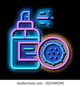Antibacterial Spray Kill Microbe neon light sign vector. Glowing bright icon transparent symbol illustration