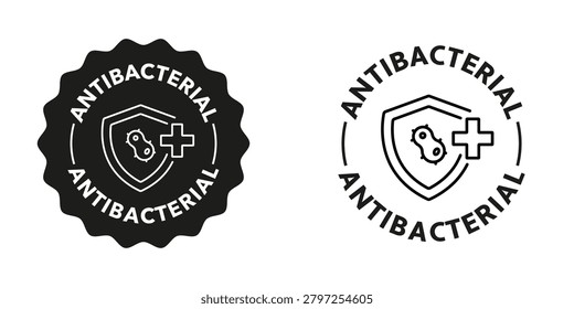 Antibacterial stamp for product features. Editable icon.
