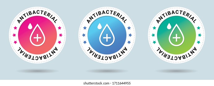 Antibacterial stamp vector illustration. Vector certificate icon. Set of 3 beautiful color gradients. Vector combination for certificate in flat style.