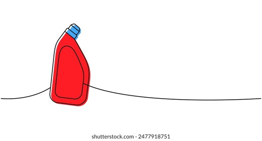 Antibacterial toilet cleaner one line colored continuous drawing. Cleaning service tools continuous one line illustration. Vector linear illustration.