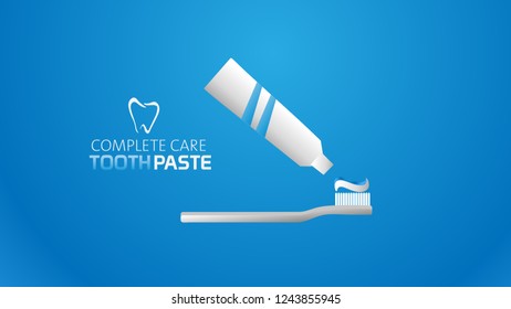 Antibacterial toothpaste ads. Vector Illustration with toothpaste and mind leaves. Poster with product.
