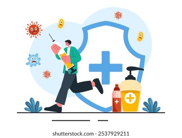 Antibacterial Vector Illustration of Handwashing, Virus Prevention, and Microbe Control for Hygiene and Healthcare in a Flat Style Background