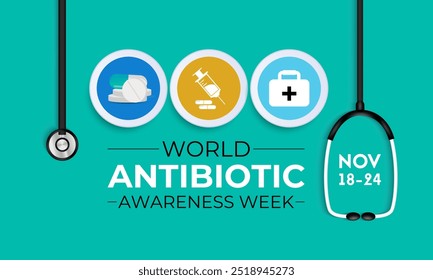 Antibiotic awareness week observed every year in during november 18 to 24. World antimicrobial awareness month. Vector illustration. Banner poster and background design template.