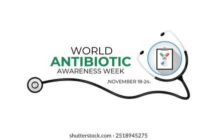 Semana de conscientização de antibióticos observada todos os anos em 18 a 24 de novembro. Mês mundial da sensibilização antimicrobiana. Ilustração vetorial. Cartaz do banner e modelo de design de fundo.