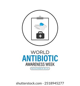 Antibiotic awareness week observed every year in during november 18 to 24. World antimicrobial awareness month. Vector illustration. Banner poster and background design template.
