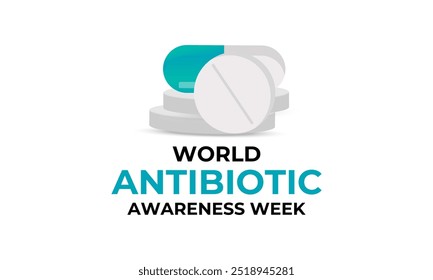 Semana de conscientização de antibióticos observada todos os anos em 18 a 24 de novembro. Mês mundial da sensibilização antimicrobiana. Ilustração vetorial. Cartaz do banner e modelo de design de fundo.