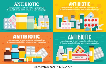 Antibiotic banner set. Flat illustration of antibiotic vector banner set for web design