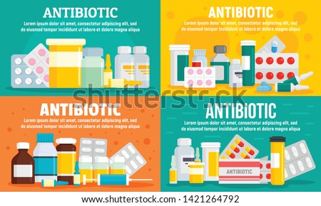 Antibiotic banner set. Flat illustration of antibiotic vector banner set for web design