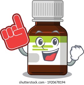 Antibiotic bottle in cartoon drawing character design with Foam finger