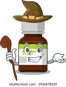 Antibiotic bottle funny but sneaky witch cartoon character design