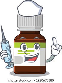 Antibiotic bottle humble nurse mascot design with a syringe