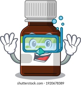 Antibiotic bottle mascot design swims with diving glasses