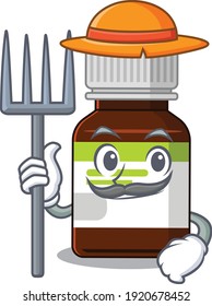 Antibiotic bottle mascot design working as a Farmer wearing a hat