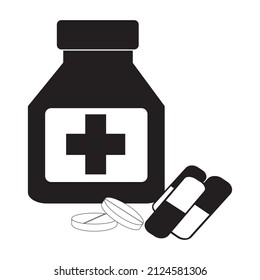 Antibiotic bottle and medicine capsule illustration, flat style