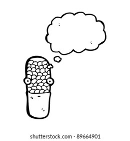 personaje de caricatura antibiótica con burbuja de pensamiento