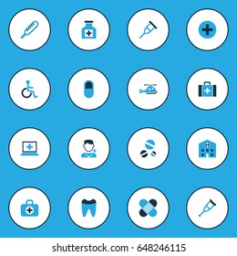 Antibiotic Colorful Icons Set. Collection Of Case, Hospital, Medic And Other Elements. Also Includes Symbols Such As Healthy, Tools, Medical.