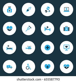 Antibiotic Colorful Icons Set. Collection Of Medicine Chest , Handicapped, Remedy Elements. Also Includes Symbols Such As Medicament, Plus, Vaccine.