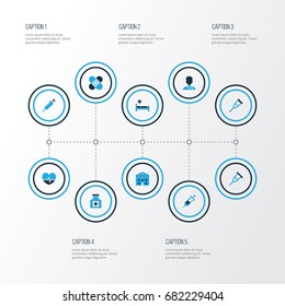 Antibiotic Colorful Icons Set. Collection Of Vaccine, Physician, Adhesive Plaster And Other Elements. Also Includes Symbols Such As Polyclinic, Pulse, Squirt.